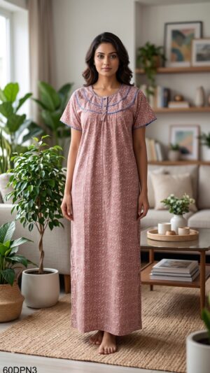 60 Length Double Patch Nighty Free Size(XXL)-60DPN3