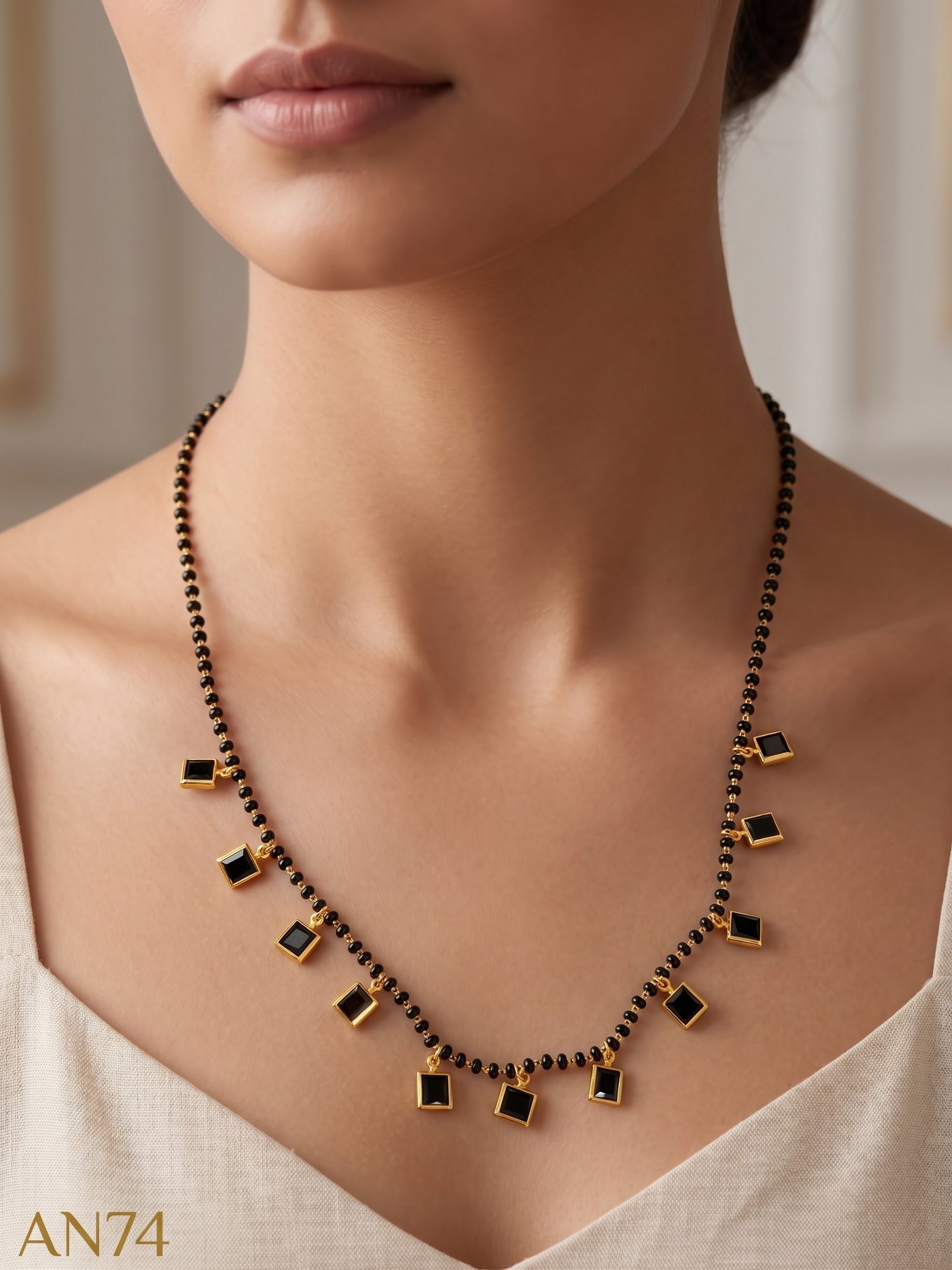 Anti-Tarnish Black Beads Necklace-AN74
