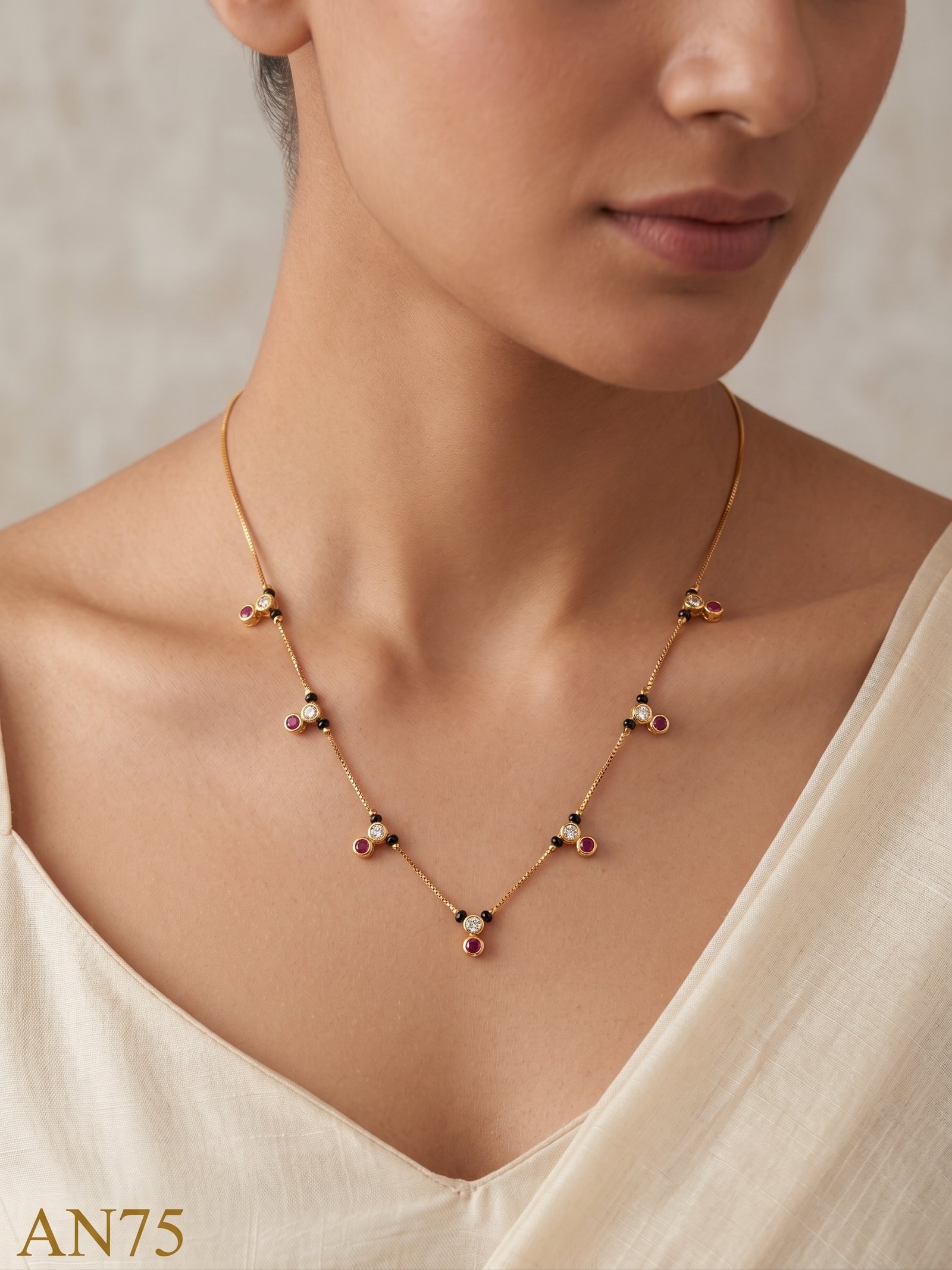 Anti-Tarnish Black Beads Necklace-AN75