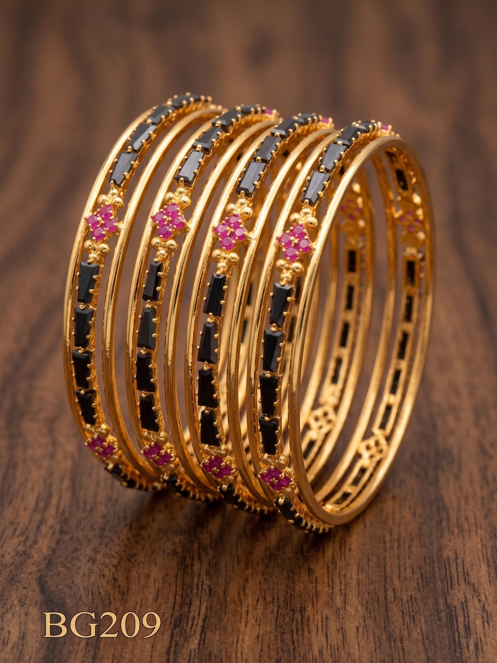 Premium Black Stone Set Of $ Bangles -BG209