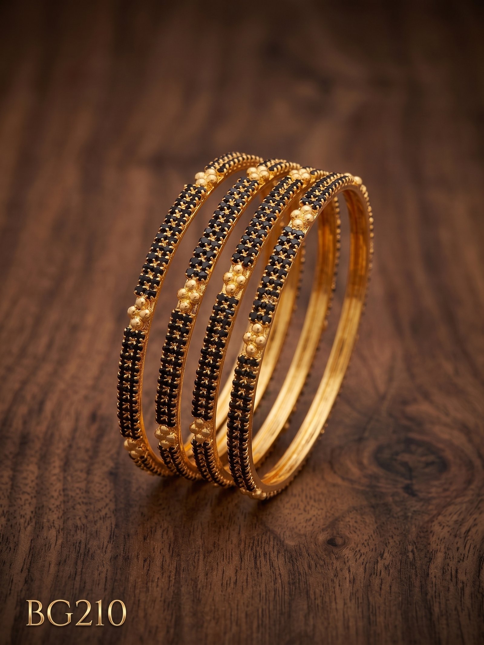 Premium Black Stone Set Of 4 Bangles-BG210