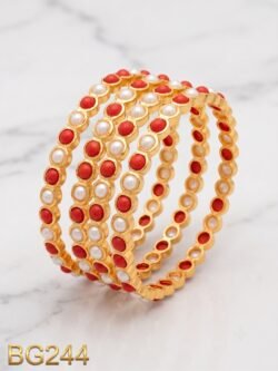 Panchaloha Coral & Pearl  Bangle Set of 4 pcs-BG244