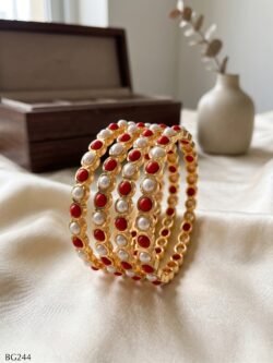 Panchaloha Coral & Pearl  Bangle Set of 4 pcs-BG244