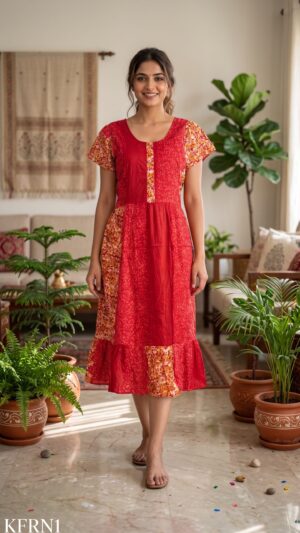 Knee Length Frock Nighty Free Size(XXL)-KFRN1