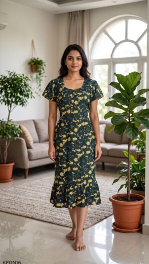 Knee Length Frock Nighty Free Size(XXL)-KFRN16