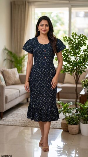 Knee Length Frock Nighty Free Size(XXL)-KFRN32