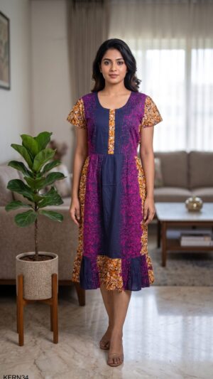 Knee Length Frock Nighty Free Size(XXL)-KFRN34