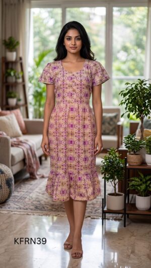 Knee Length Frock Nighty Free Size(XXL)-KFRN39