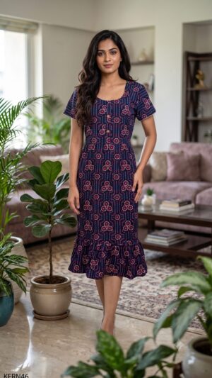 Knee Length Frock Nighty Free Size(XXL)-KFR46