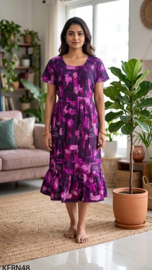 Knee Length Frock Nighty Free Size(XXL)-KFR48
