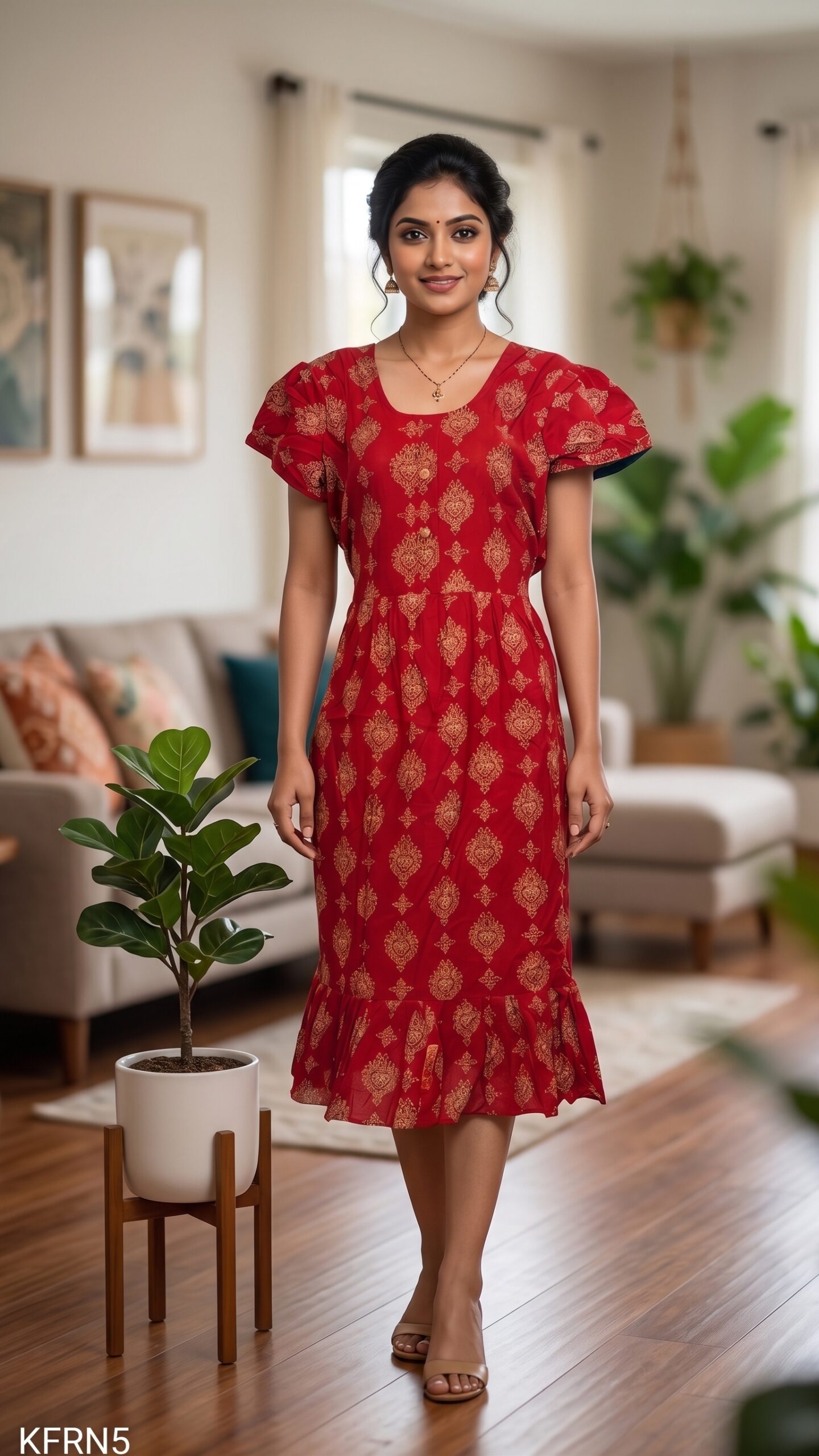 Knee Length Frock Nighty Free Size(XXL)-KFRN5