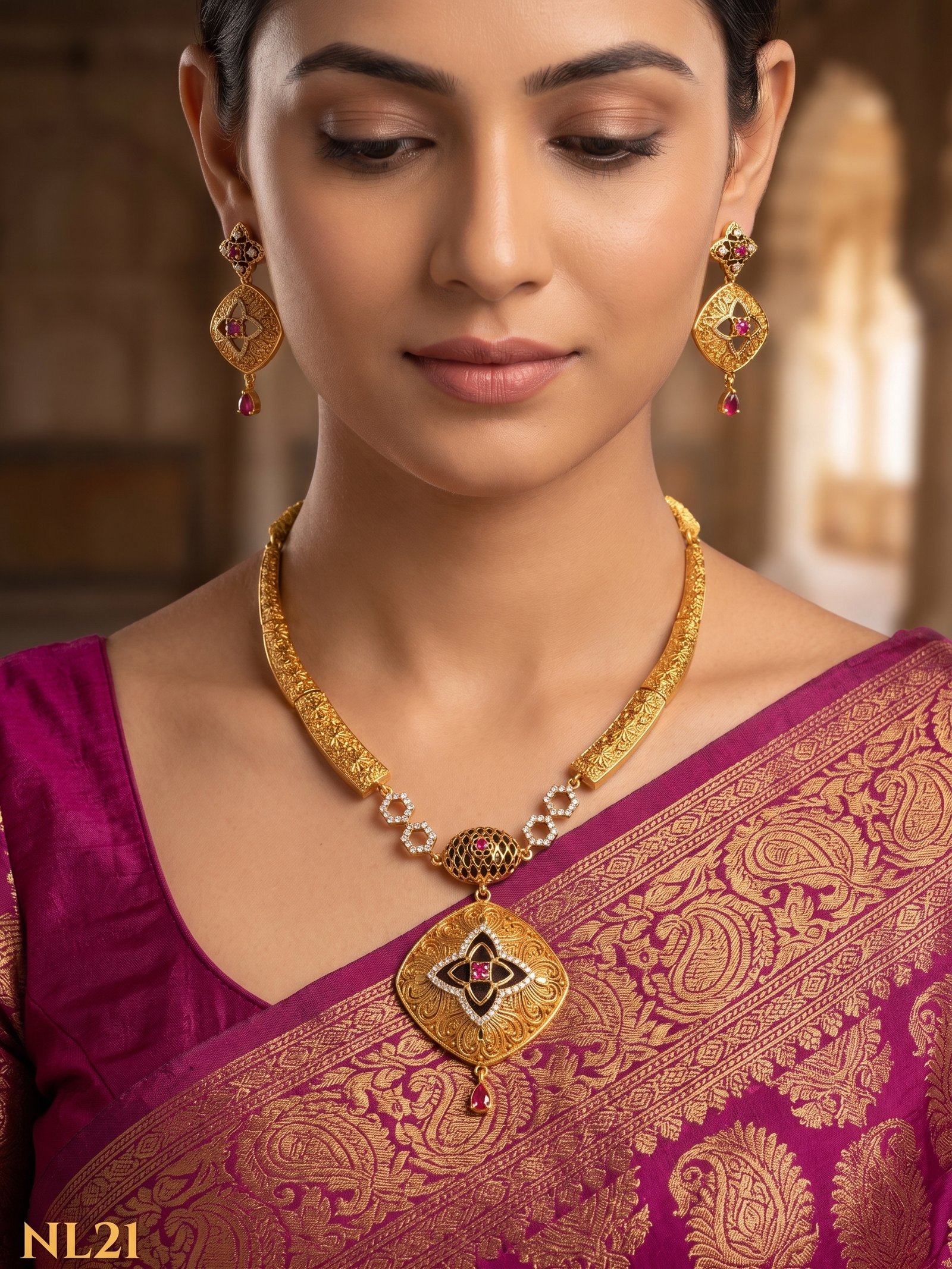 Premium Necklace With Ear Rings-NL21