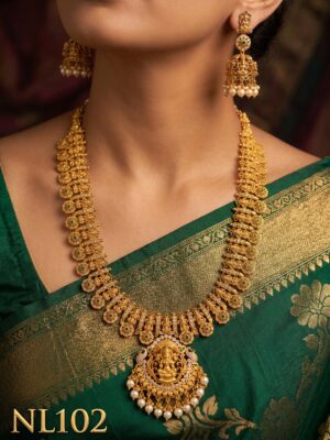 Nakshi Model Long Necklace With Ear Rings-NL102