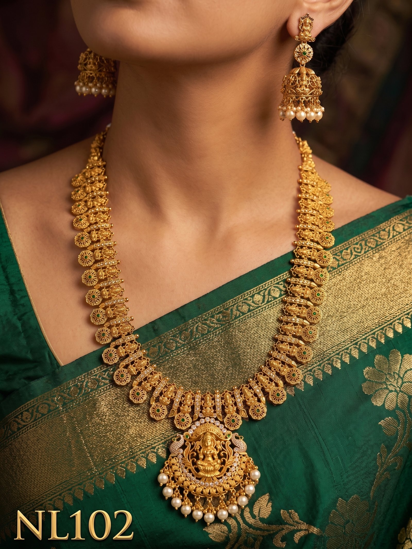 Nakshi Model Long Necklace With Ear Rings-NL102