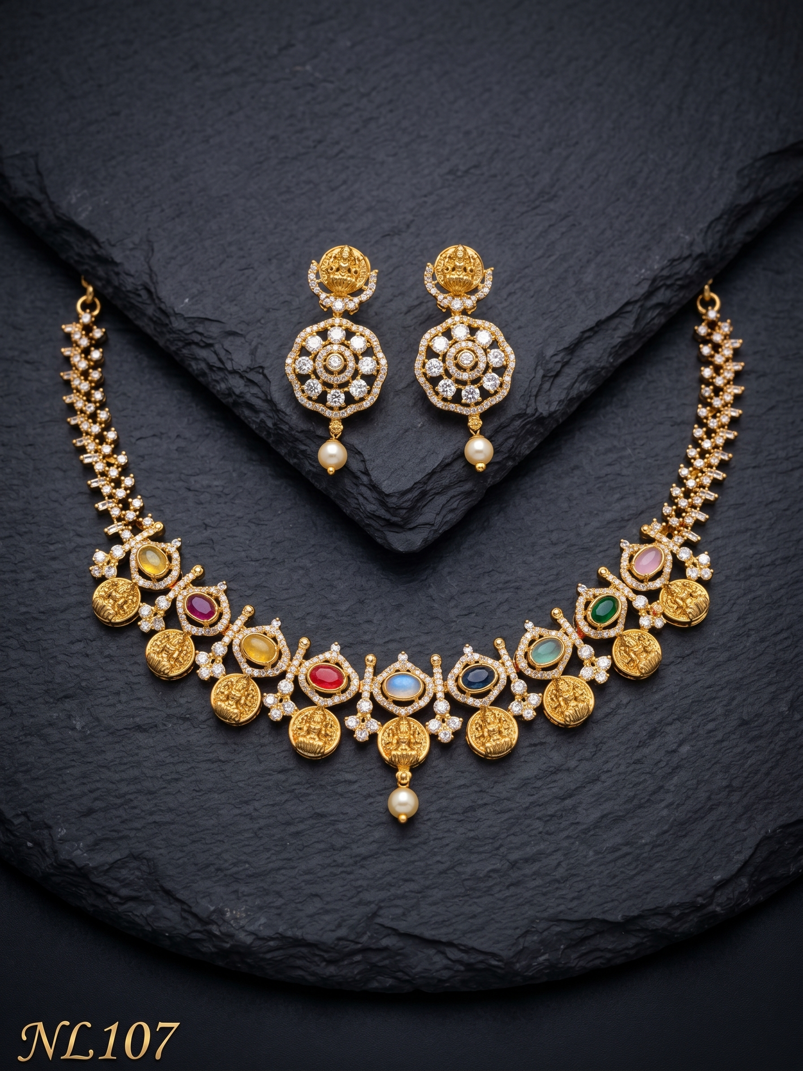 Nakshi Model Necklace With Ear Rings-NL107 - Image 2