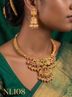 Nakshi Model Necklace Jadau Kunden Stone With Ear Rings-NL108