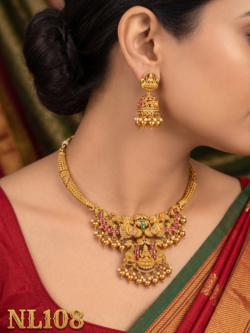Nakshi Model Necklace Jadau Kunden Stone With Ear Rings-NL108