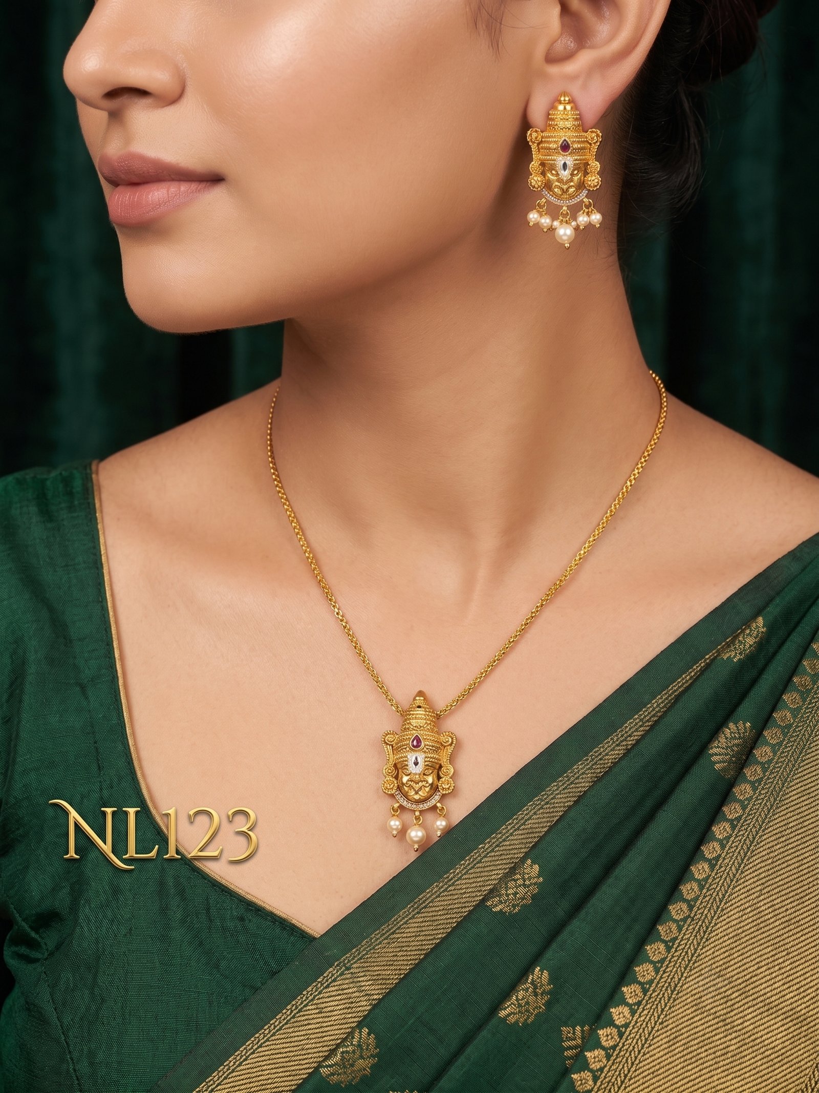 Nakshi Model Necklace With Ear Rings-NL123