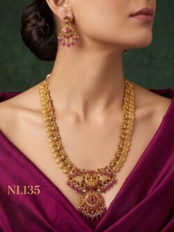 Nakshi Model Long Necklace With Ear Rings-NL135
