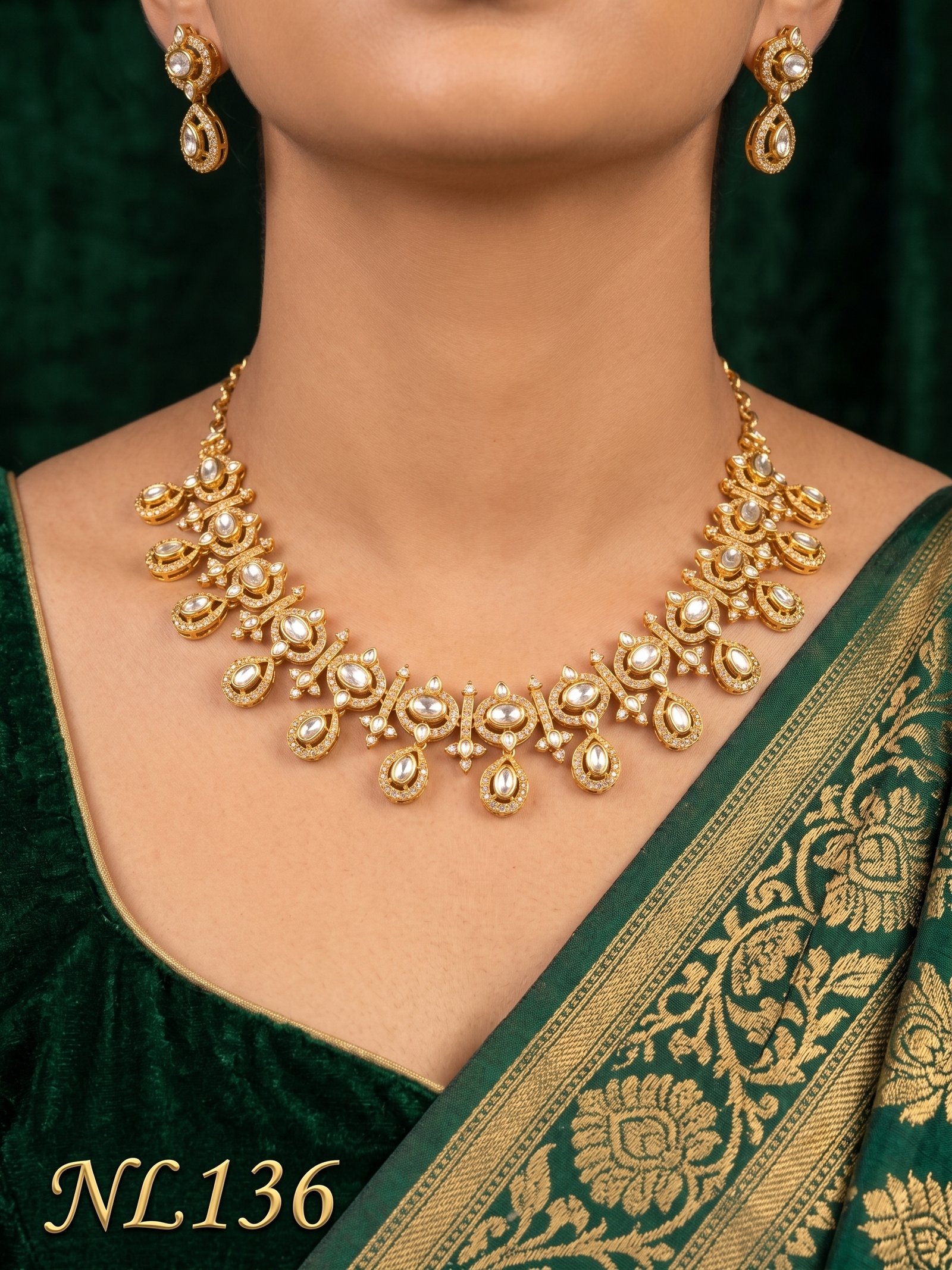 Nakshi Model Necklace With Ear Rings-NL136