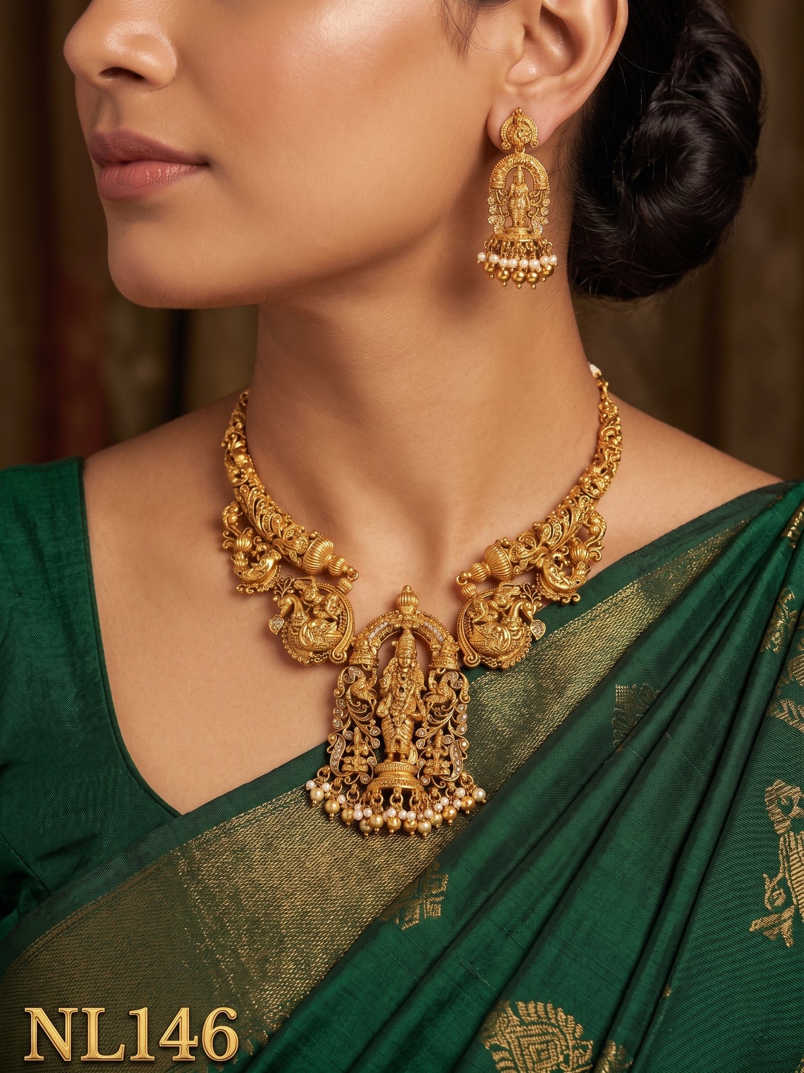 Nakshi Model Necklace With Ear Rings-NL146