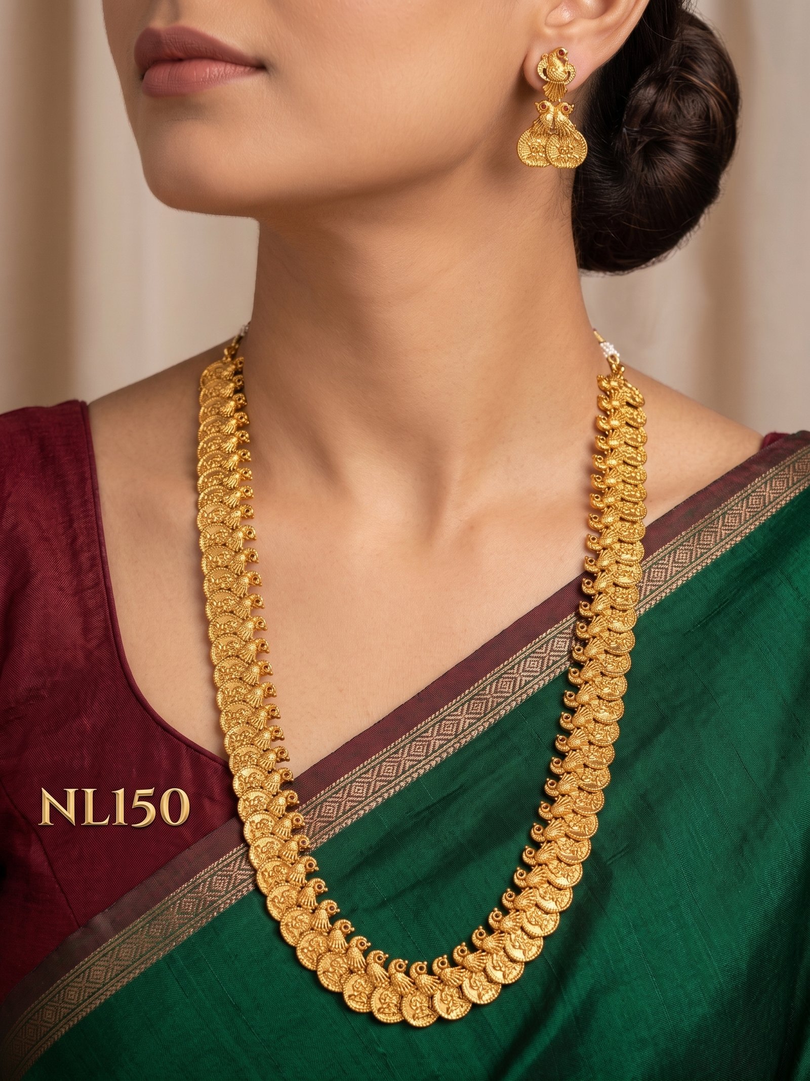 Nakshi Model Long Necklace With Ear Rings-NL150