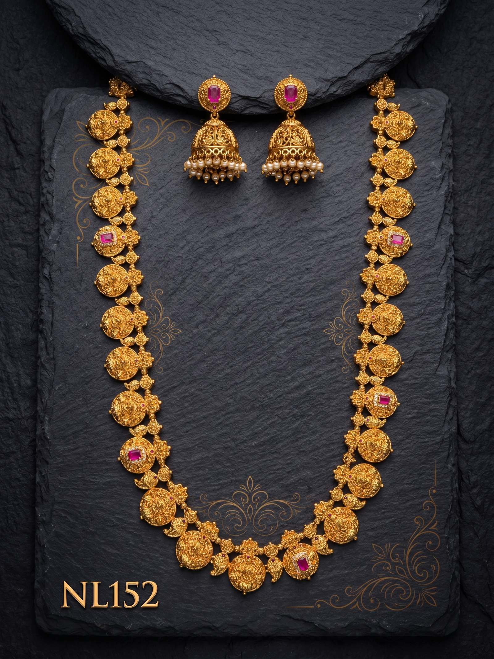 Nakshi Model Long Necklace With Ear Rings-NL152 - Image 2