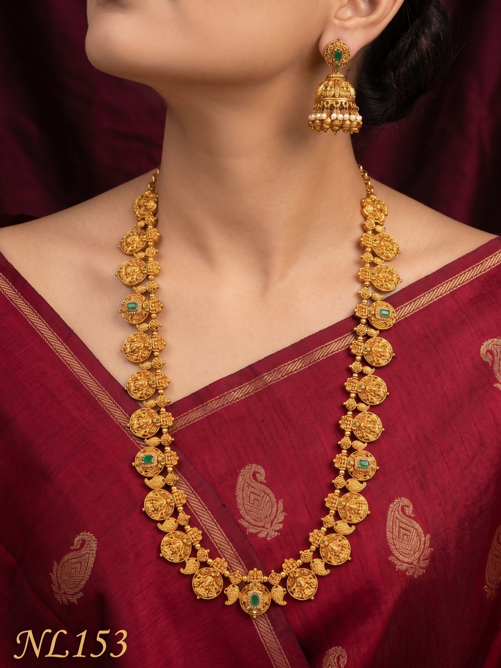 Nakshi Model Long Necklace With Ear Rings-NL153