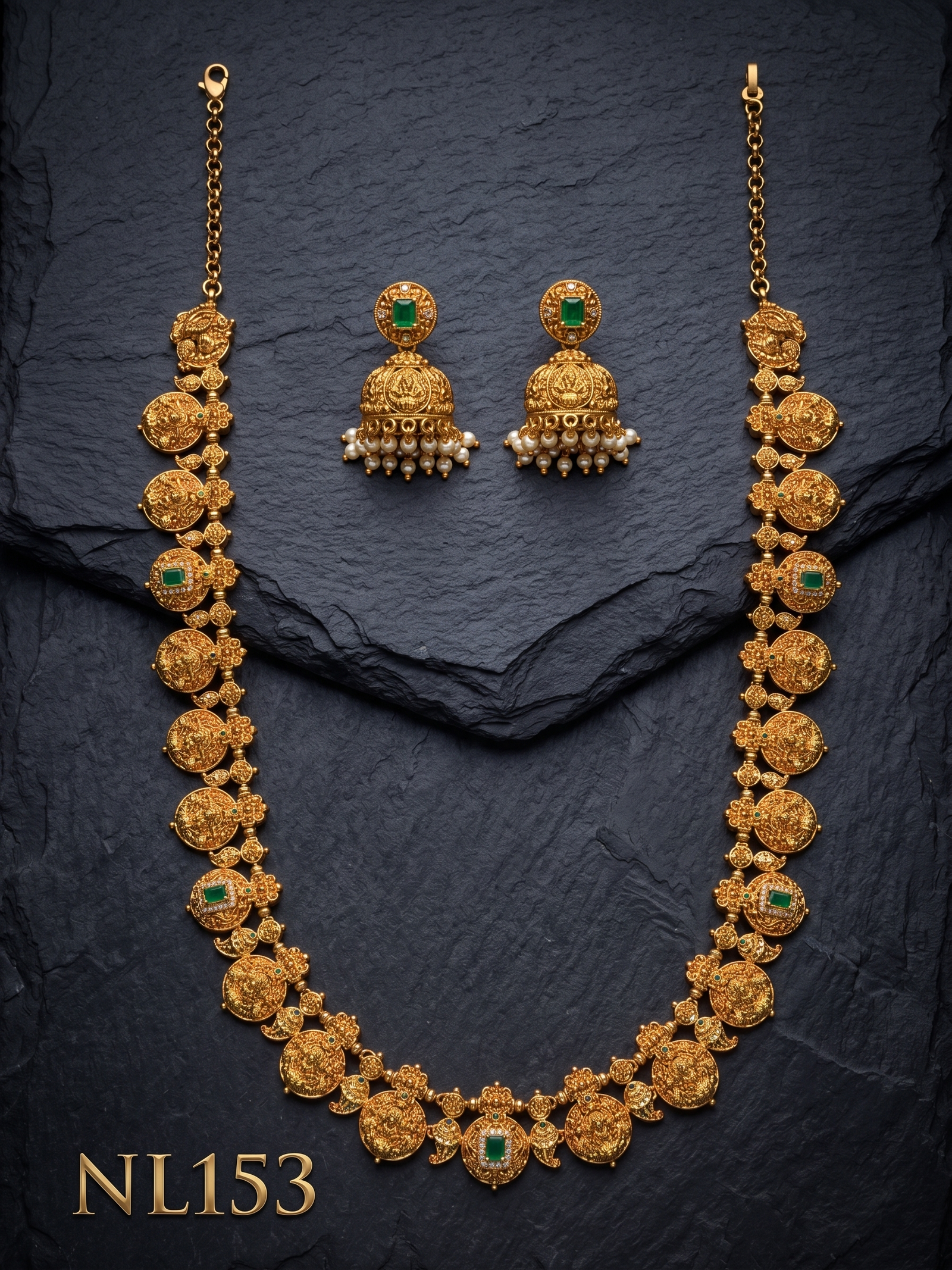 Nakshi Model Long Necklace With Ear Rings-NL153 - Image 2