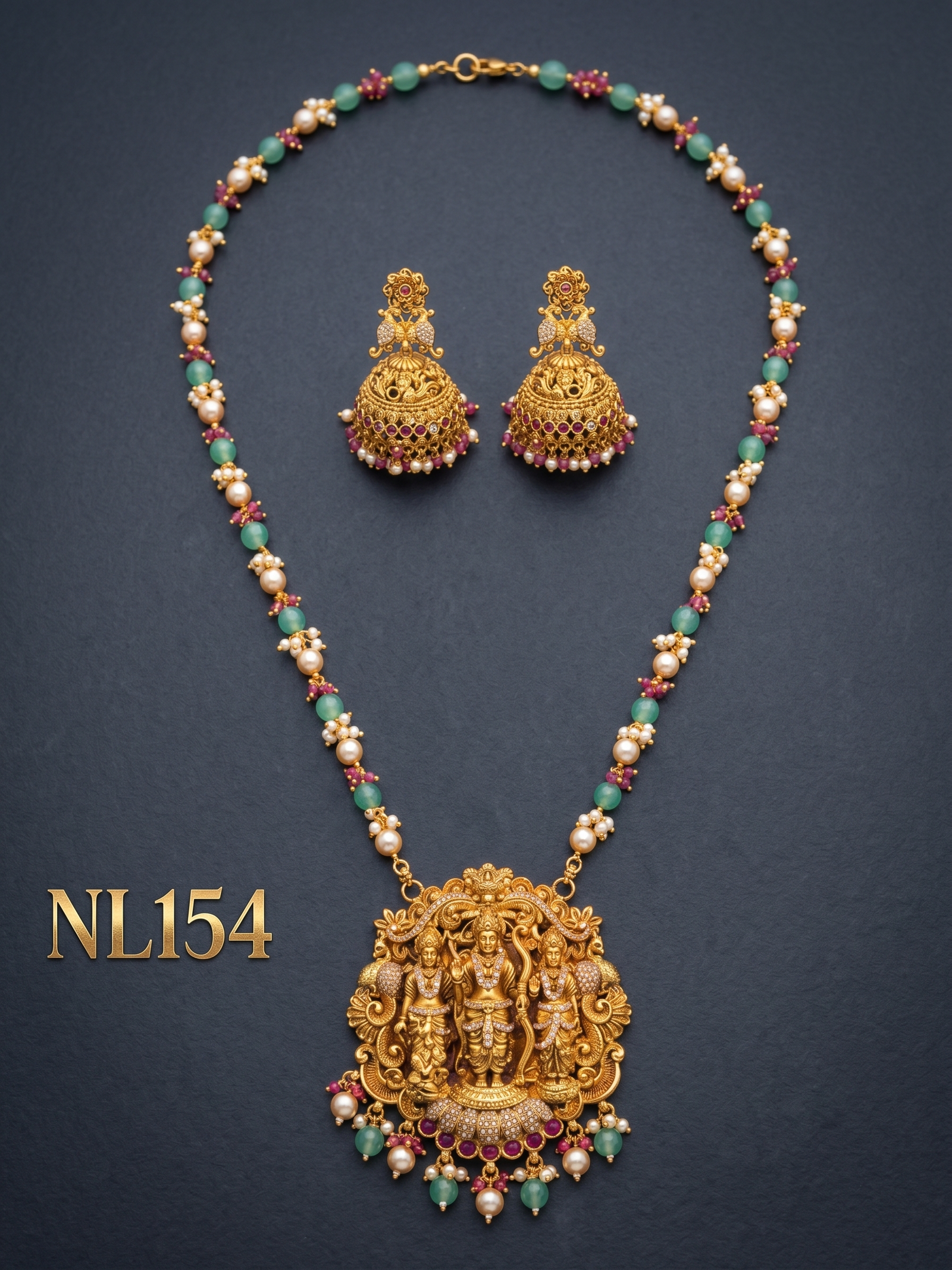 Nakshi Model Necklace With Ear Rings-NL154 - Image 2