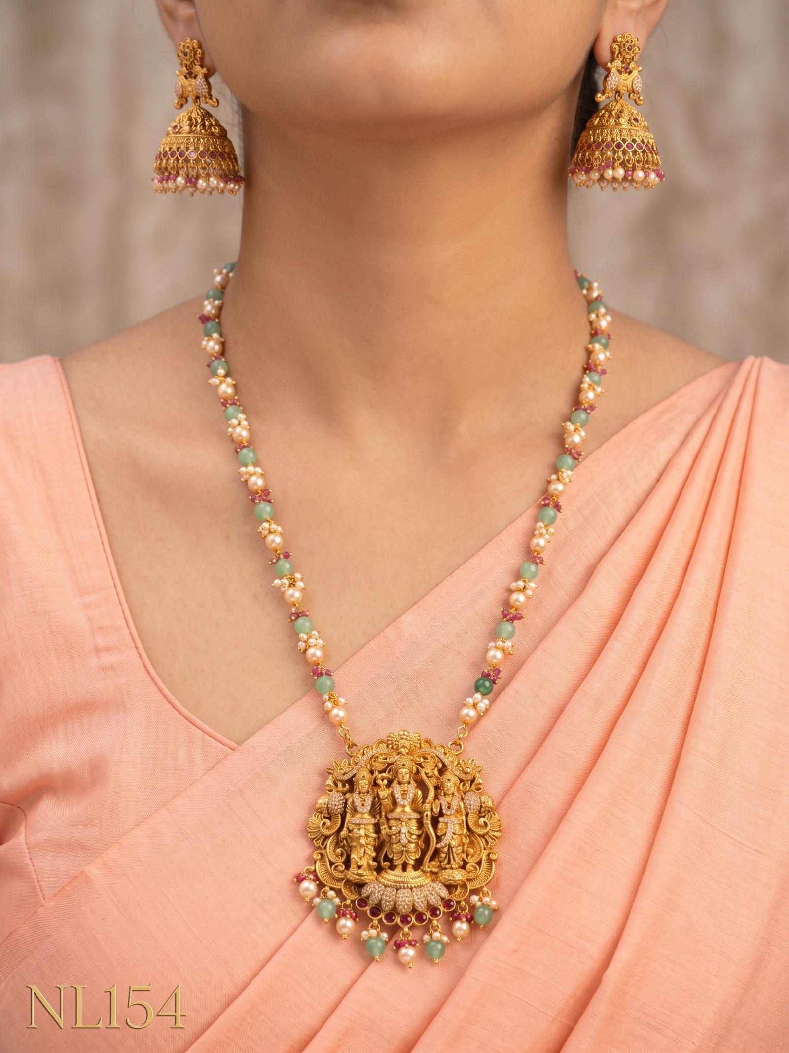 Nakshi Model Necklace With Ear Rings-NL154