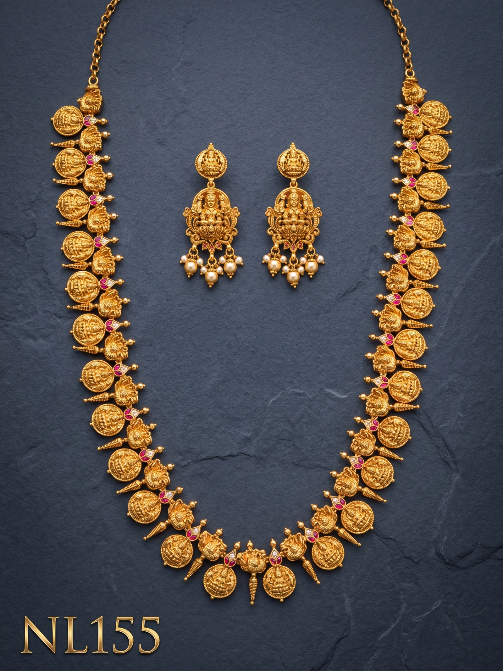 Nakshi Model Necklace With Ear Rings-NL155 - Image 2