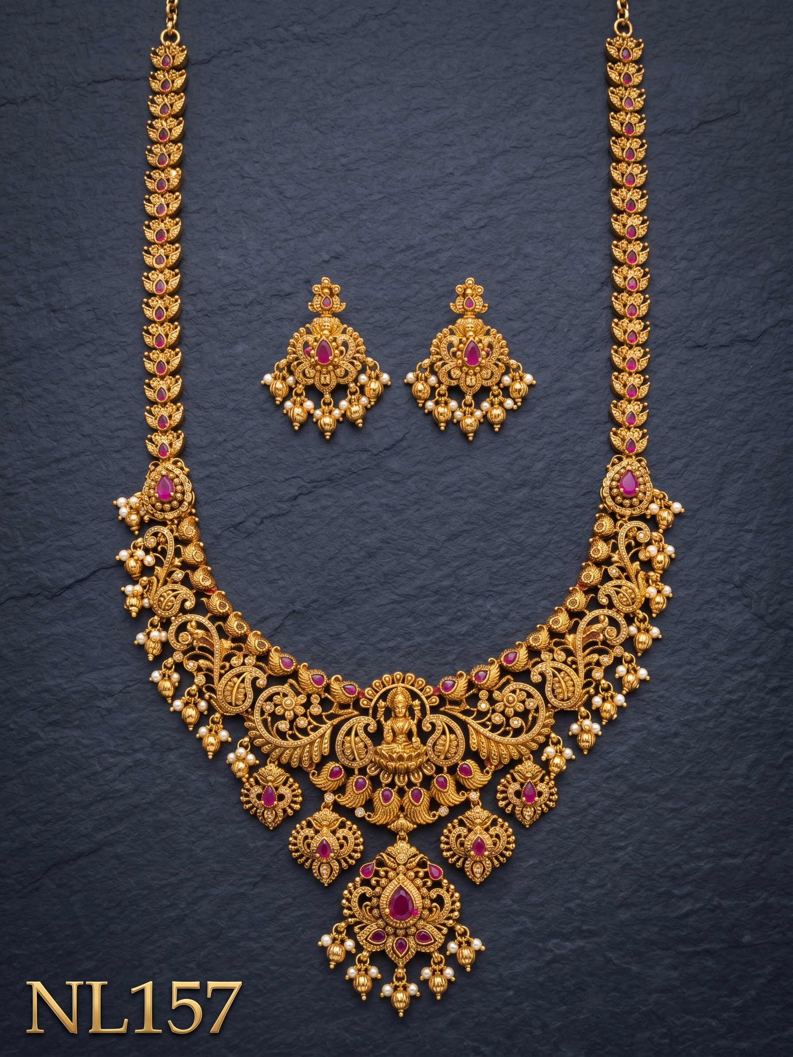 Nakshi Model Necklace With Ear Rings-NL157 - Image 2