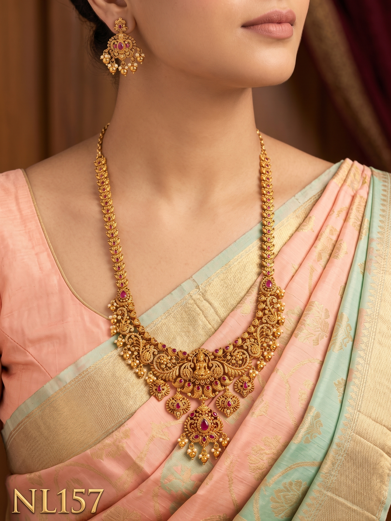 Nakshi Model Necklace With Ear Rings-NL157