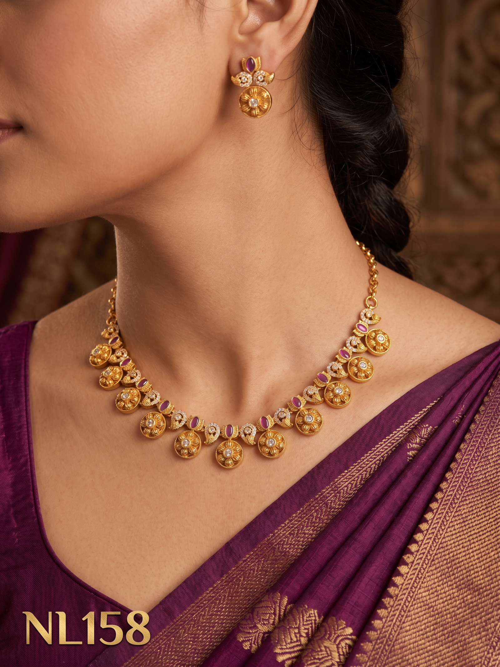 Nakshi Model Necklace With Ear Rings-NL158
