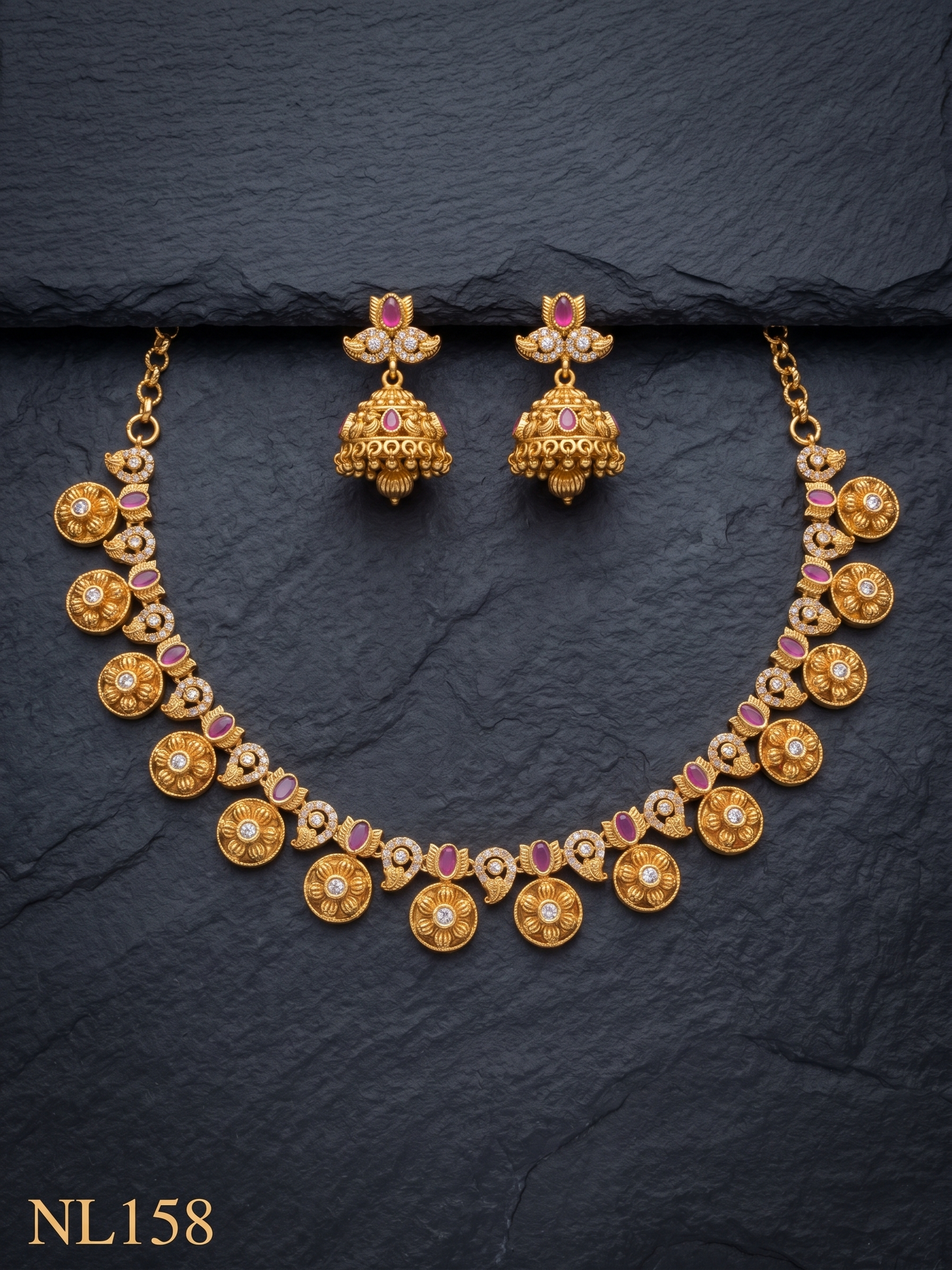 Nakshi Model Necklace With Ear Rings-NL158 - Image 2