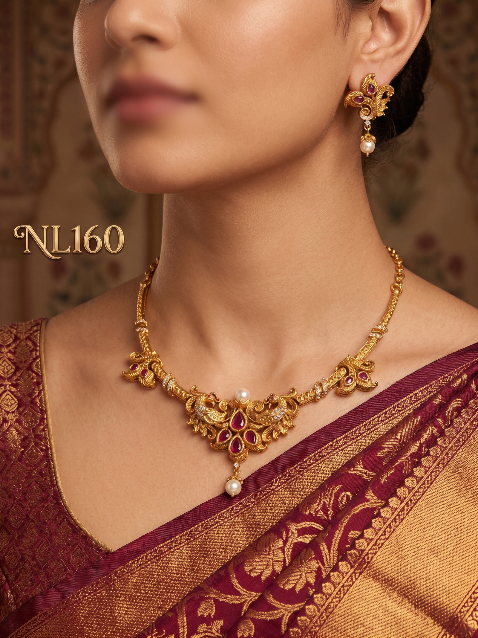 Nakshi Model Necklace With Ear Rings-NL160
