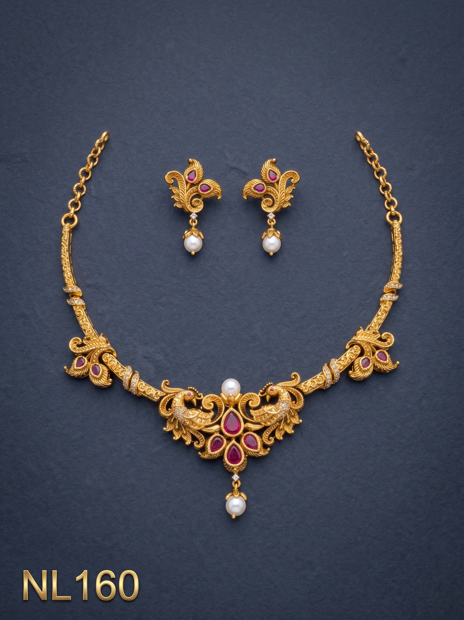 Nakshi Model Necklace With Ear Rings-NL160 - Image 2