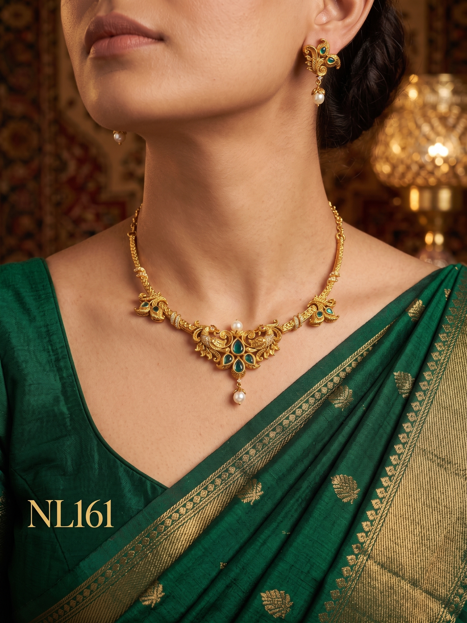 Nakshi Model Necklace With Ear Rings-NL161