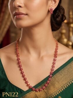 Panchaloham Ruby Necklace With Ear Rings 26 inches Length-PN122