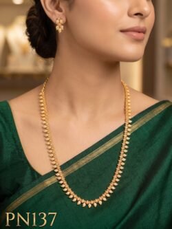 Panchaloham Necklace Ruby With ear Rings 26inches Length -PN137